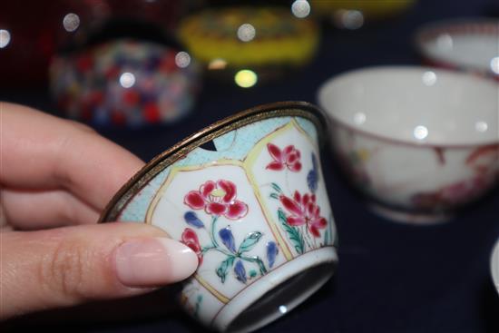 An 18th century famille rose tea bowl and saucer and other 18th/19th century Chinese famille rose tea bowls etc